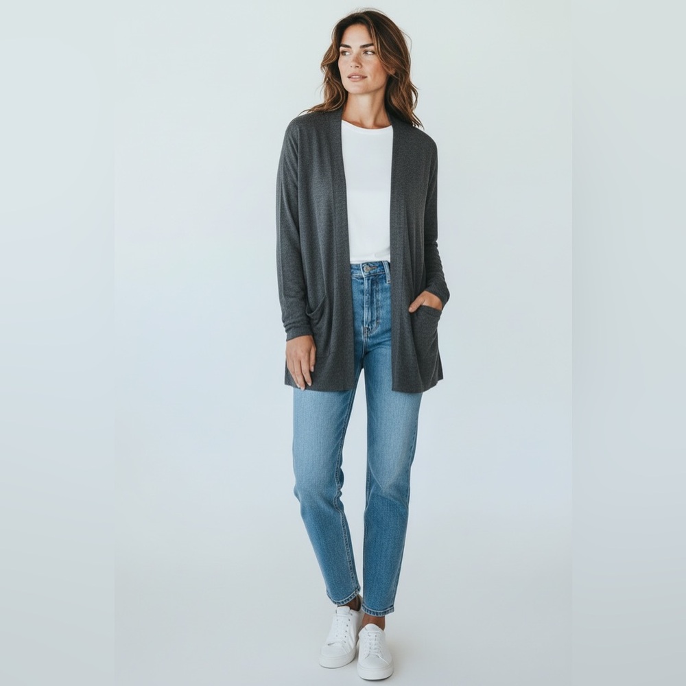Billabong Open Front Pocket Cardigan Gray Size Small